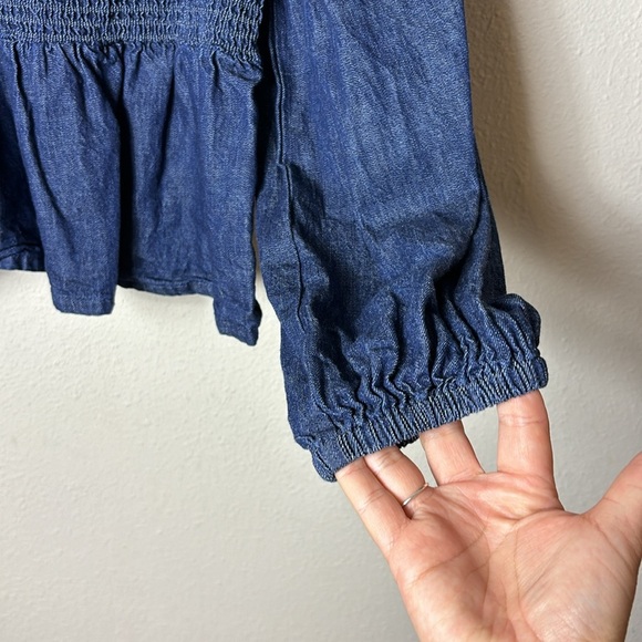 J. Crew puff sleeve chambray smocked top denim blue size small - Picture 7 of 10